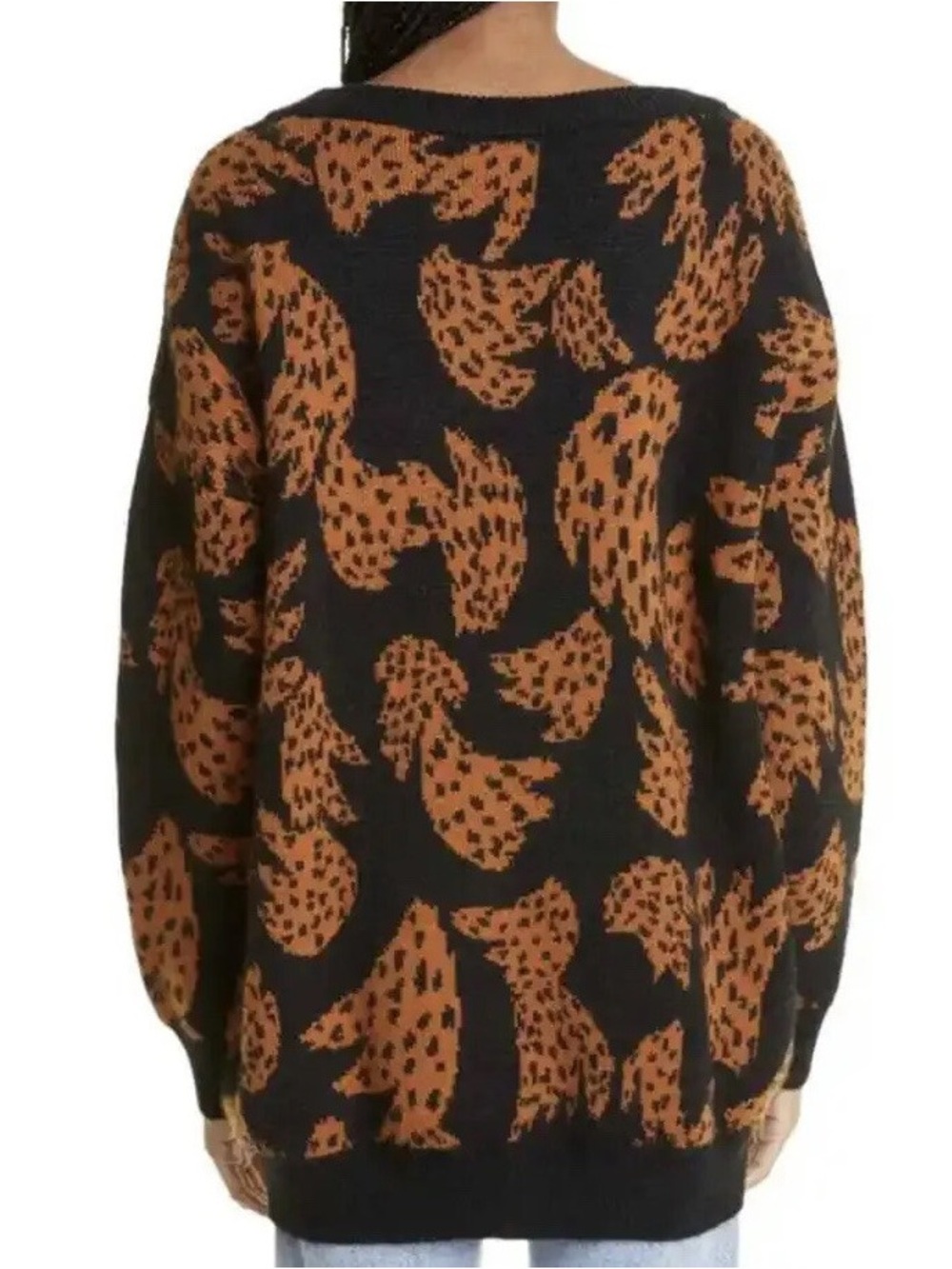 FARM Rio Black Crewneck Sweater with Orange Abstract Animal Print - Picture 4 of 7